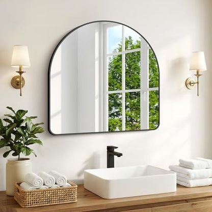 Arched Bathroom Mirror, 30"x30" Black Arched Mirror for Bathroom, Wall Mounted Mirror, Vanity Wall Mirror Metal Frame for Bedroom, Entryway, Living Room, Vertically Hanging