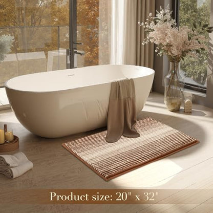 BSICPRO Bathroom Rugs, 20x32 Chenille Bath Mats, Coconut Brown