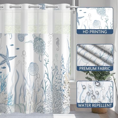 No Hook Shower Curtain with Snap-in Liner 71x74 Inch