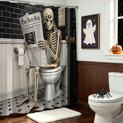 Funny Skeleton Shower Curtain Skull Halloween Bathroom Decor Shower Curtain