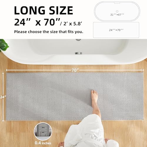 TYUU Bathroom Runner Rugs, Long Bath Mat Runner Washable Thin Quick Dry Low Pile Bathroom Runner Rugs Non Slip, Light Grey 24"x70"
