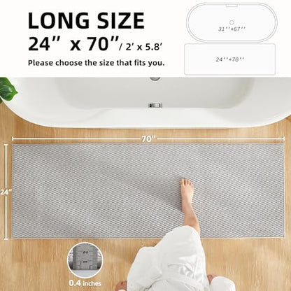 TYUU Bathroom Runner Rugs, Long Bath Mat Runner Washable Thin Quick Dry Low Pile Bathroom Runner Rugs Non Slip, Light Grey 24"x70"