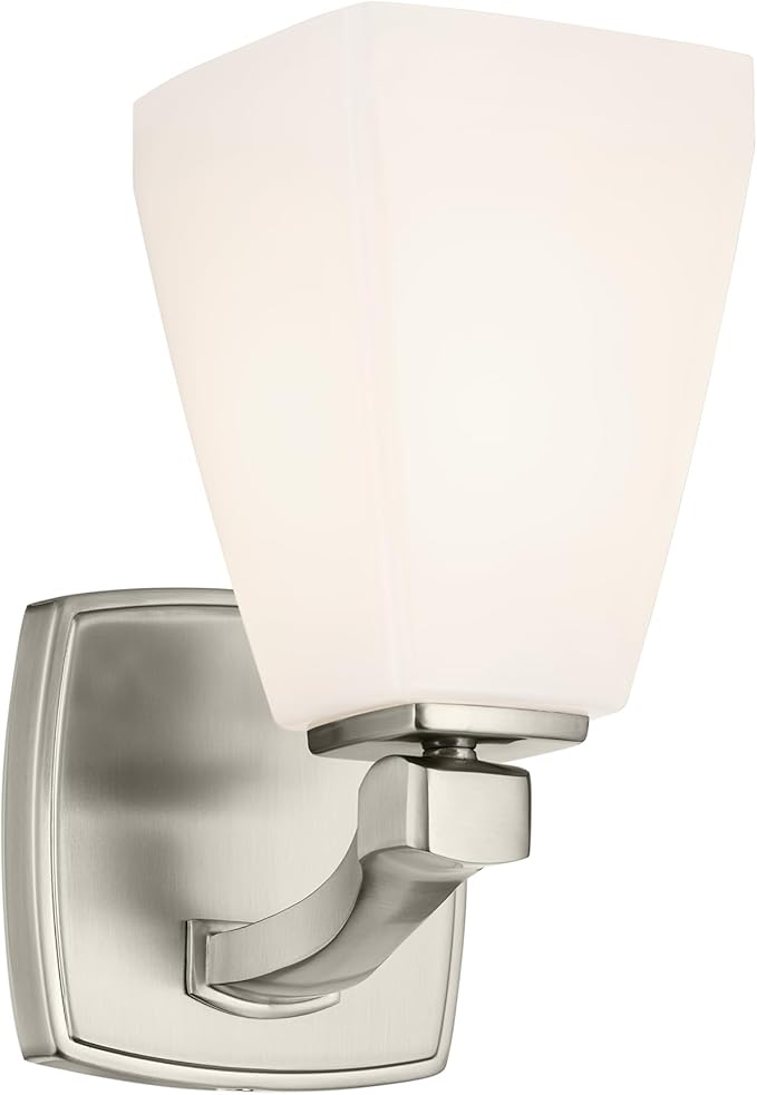 Kichler Marant 5" 1-Light Wall Sconce with Opal Glass in Brushed Nickel, for Bathroom, Powder Room, Hallway, Fireplace, (5" W x 9.5" H), 55214NI