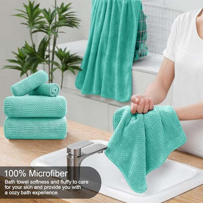 Ycosy 4 Pack Extra Large Microfiber Bath Towels Set,35x70 inches,600GSM,Less Lint Highly Absorbent Super Soft & Quick Dry,Oversized Bath Towels,Perfect for Bathroom Gym Pool,Teal Blue