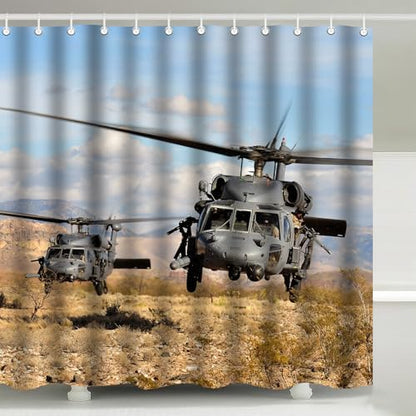Black Hawk Helicopter Patriotic Shower Curtain with Hooks 72 x 72 Inches