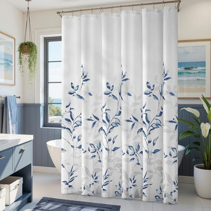 HOMEIDEAS Blue and White Botanical Shower Curtain 72×84 Inches