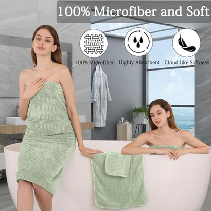 8 Piece Sage Green Bath Towels Set,2 Oversized Large Bath Sheets,2 Hand Towels and 4 Washcloths,600 GSM Soft Fluffy Luxury Towel Set,Highly Absorbent Quick Dry Towel Collection for Bathroom,Home,Hotel