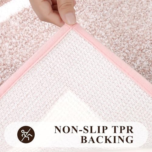 Pauwer 3 Piece Bathroom Rug Set, Non Slip Washable Bath Mat, Dusty Pink