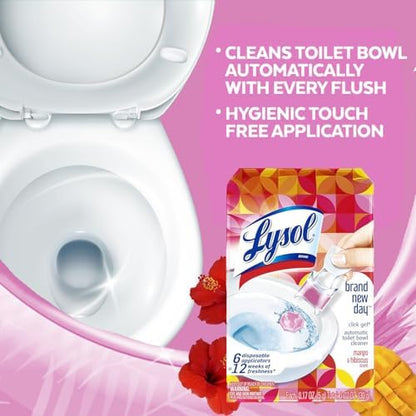 Lysol Click Gel Automatic Toilet Bowl Cleaner, Toilet Gel Stamp, Toilet Freshener, Bathroom Essentials, Refreshing Mango & Hibiscus Scent, 6 Count (Pack of 1)