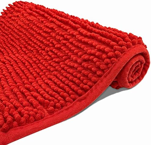 Chenille Bath Mat Microfiber Floor Mat Baby Bath Mat for Kids Washable Bathroom Dry Fast Water Absorbent Shower Mat Area Rug (15.3" x 23.2", Red)