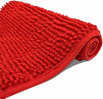 Chenille Bath Mat Microfiber Floor Mat Baby Bath Mat for Kids Washable Bathroom Dry Fast Water Absorbent Shower Mat Area Rug (15.3" x 23.2", Red)
