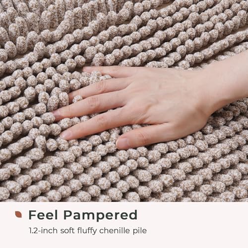 FRESHMINT Large Chenille Bathroom Rugs Mat 36"x24", Non-Slip Bath Mat for Bathroom Floor & Bathtub, Washable Shower Shag Bath Rugs, Soft Thick Water Absorbent Microfiber Shower Mat, Taupe Heather