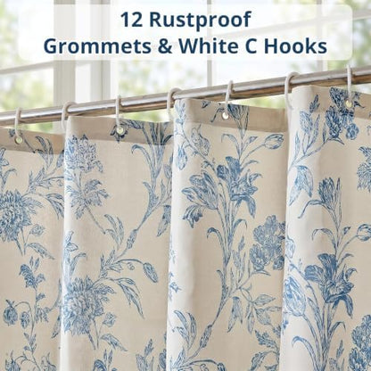 Warmstar Farmhouse Shower Curtain,Blue Floral Shower Curtain for Bathroom