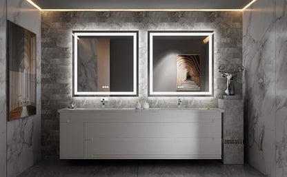 LED Bathroom Mirror 32"X32" with Front Light and Backlit | Stepless Dimmable, Anti-Fog, Shatter-Proof, HD Reflection, Memory, 3 Colors Lighting Square Mirror, UL Listed