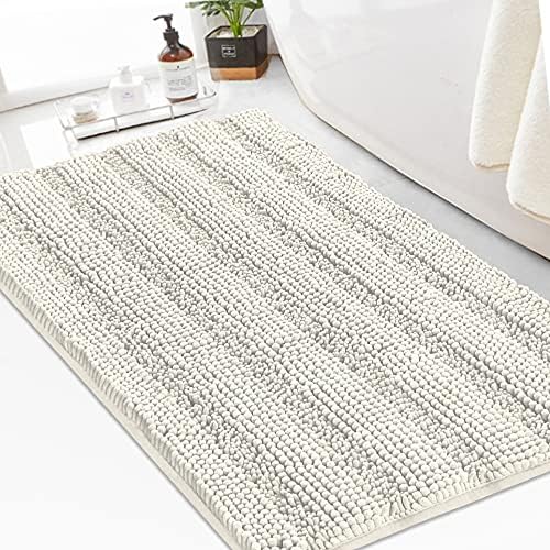 Turquoize Chenille Bath Rugs Shaggy Bathroom Rugs Non Slip Bath Mat for Bathroom 24 x 36 Cream Bath Rug for Bath Room Extra Soft and Absorbent Area Rug, 24"x 36", Cream | Non-Slip Quick Drying, Machine Washable Plush Striped Bath Mats for Bathroom Floo...