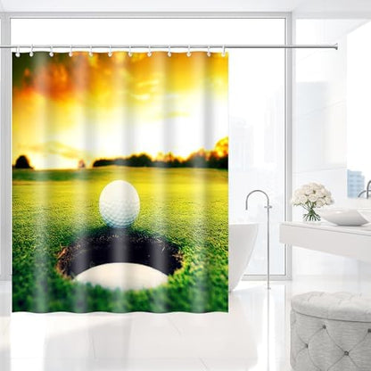 Golf Ball Near Hole Sunset Course Shower Curtain with Hooks 72 x 72 Inch