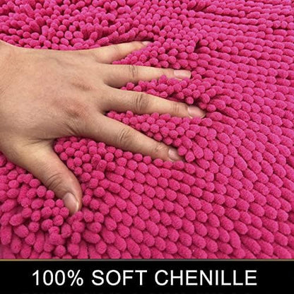 Bathroom Rugs Set 2 Piece Bathroom Sets Bath Rugs Non Slip Bath Mats for Bathrooms, Thick Soft Chenille Bath Rug Set, Bathtub Mat, Ultra Absorbent Baths Carpet, Shaggy Bathrooms Floor Mat, Hot Pink
