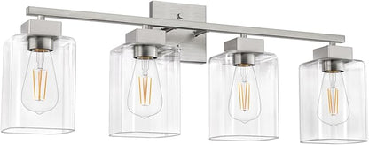 Espird 4 Light Bathroom Vanity Light - Brush Nickel Matte Vanity Lights Square Design & UL Certification & Square 26” Silver Bathroom Lights Fixture Over Mirror, Brush Nickel Light for Bedroom