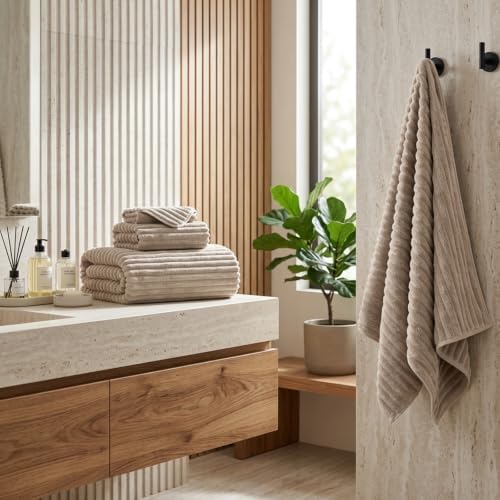 3 Pack Bath Towel Set, 40"x80" Oversized Bath Sheet, Beige