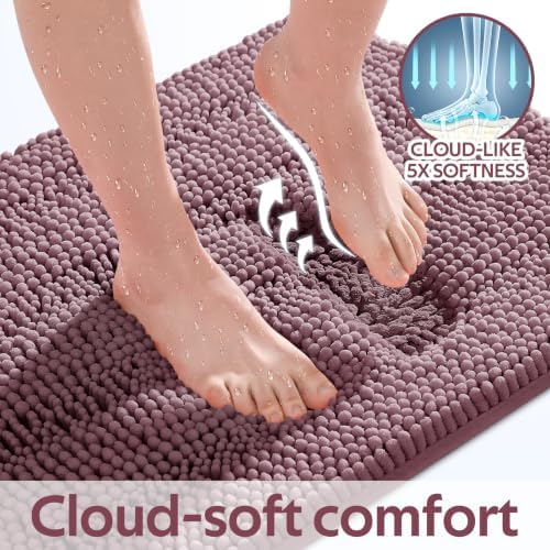 Striped Mauve Bathroom Rug Set 3 Pieces Ultra Soft, Non Slip Chenille Bath Carpet, Absorbent Plush Shaggy Bath Mats for Bathroom, Toilet, Bedroom, Kitchen