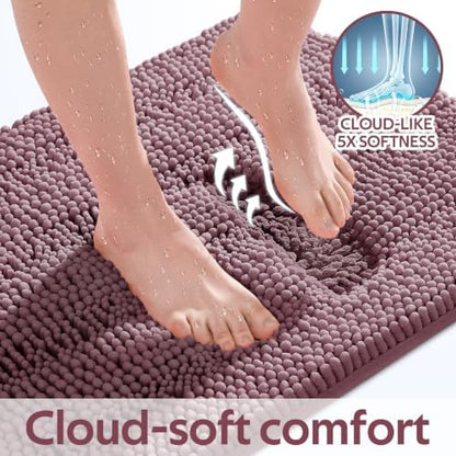 Striped Mauve Bathroom Rug Set 3 Pieces Ultra Soft, Non Slip Chenille Bath Carpet, Absorbent Plush Shaggy Bath Mats for Bathroom, Toilet, Bedroom, Kitchen