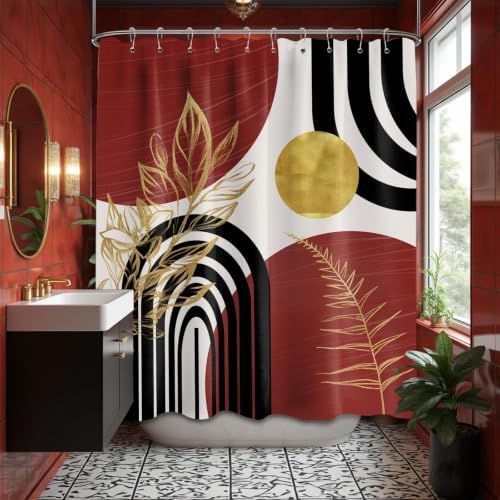Black and Red Shower Curtain, 60X72 in, Mid Century Modern Burgundy