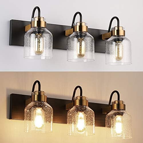 PRESDE Black Vintage Bathroom Vanity Light Fixtures Over Mirror Bath 3-Light Vanity Glass Globe Lighting