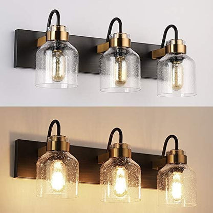 PRESDE Black Vintage Bathroom Vanity Light Fixtures Over Mirror Bath 3-Light Vanity Glass Globe Lighting