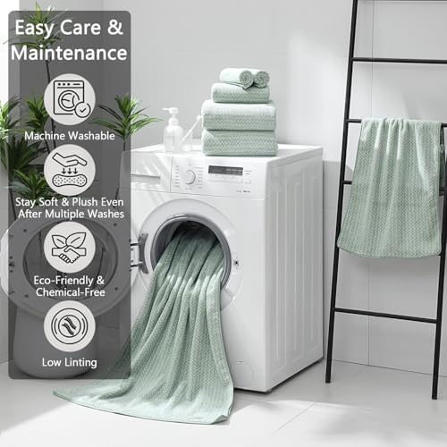 Ycosy 18 Piece Bath Towels Set,100% Microfiber Family Bathroom Towel with Hanging Loops-6 Bath Towels,6 Hand Towels,6 Washcloths,Quick Dry Highly Absorbent Shower Towel for Bathroom,Hotel,Spa-Green