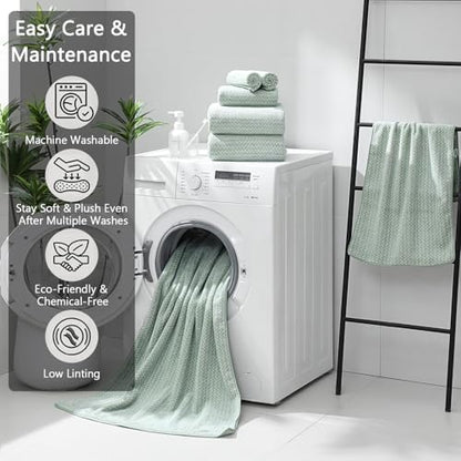 Ycosy 18 Piece Bath Towels Set,100% Microfiber Family Bathroom Towel with Hanging Loops-6 Bath Towels,6 Hand Towels,6 Washcloths,Quick Dry Highly Absorbent Shower Towel for Bathroom,Hotel,Spa-Green
