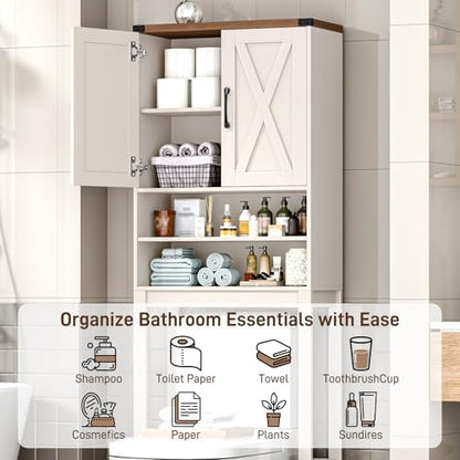 Vabches Over The Toilet Storage Cabinet with Adjustable Shelf, White