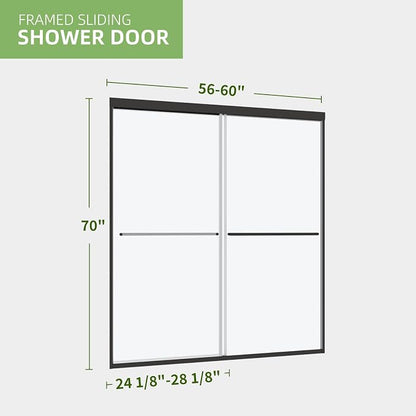 ACE DECOR Double Sliding Shower Door, 56-60" W x 70" H, Matte Black Finish | Bypass Semi-Frameless Shower Doors, 6mm Clear SGCC Tempered Glass, Easy-Clean Nano Coating&Leak-proof&Reversible Installation