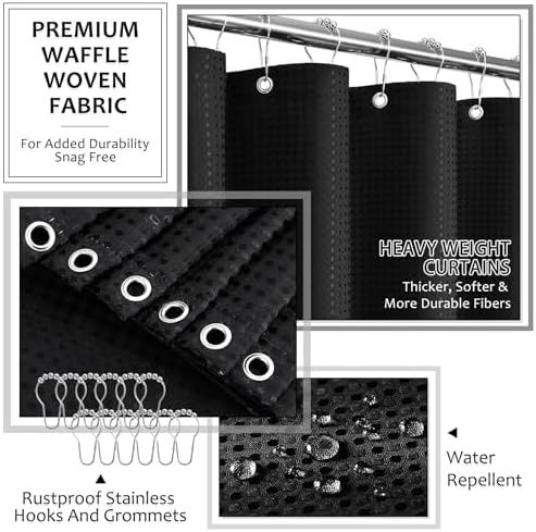 XLHOMO Matte Black Bathroom Sets with Shower Curtain and Rugs, 8-Piece Resin Bathroom Accessories Sets Complete, Soap Dispenser, Toothbrush Holder, Tumbler, Tray & Apothecary Jars Bathroom Essentials