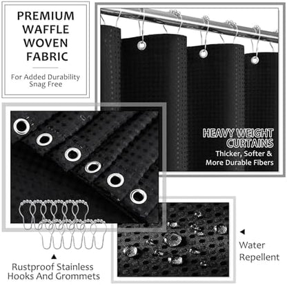 XLHOMO Matte Black Bathroom Sets with Shower Curtain and Rugs, 8-Piece Resin Bathroom Accessories Sets Complete, Soap Dispenser, Toothbrush Holder, Tumbler, Tray & Apothecary Jars Bathroom Essentials