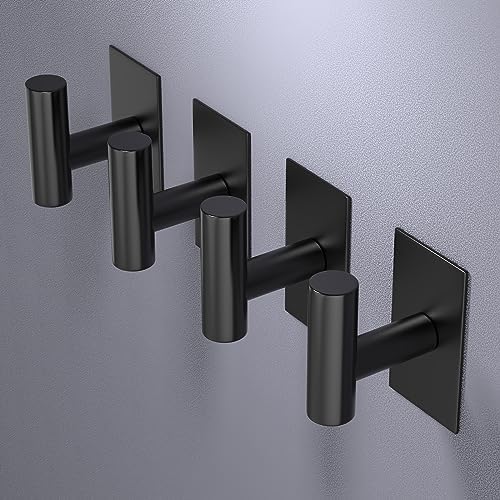 VAEHOLD Wall Towel Hooks, Heavy Duty Sticky Holder Waterproof Towel Hooks for Hanging Coat, Clothes, Closet Hook Wall Mount for Kitchen (Black, 6 Pack)