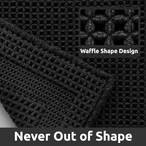 AMOAMI Waffle Bathroom Runner Rugs, Long Bath Mat Non Slip 24''x72'' Black