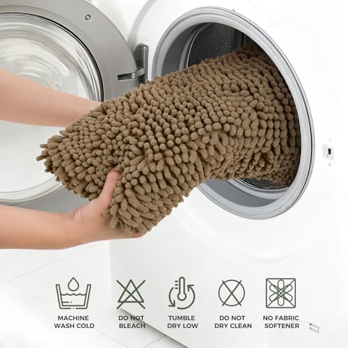 Bcoimo Bath Rug Mat,60x24 Chenille Non Slip Tan Long Bathroom Runner Rugs