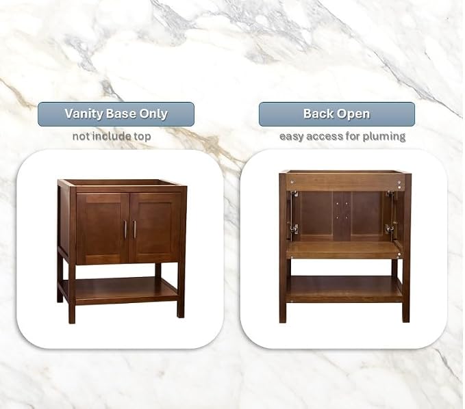 30" Freestanding Solid Wood Premium Grade Bath Vanity with Open Shelf Sink Base Cabinet Without Top (Natural Monterey, 30" Wx21 Dx34.5 H)