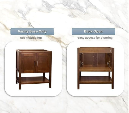 30" Freestanding Solid Wood Premium Grade Bath Vanity with Open Shelf Sink Base Cabinet Without Top (Natural Monterey, 30" Wx21 Dx34.5 H)