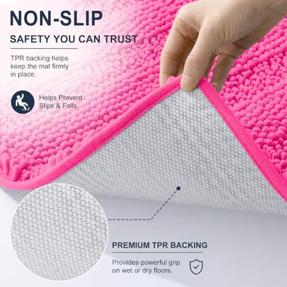 Smiry Thick Chenille Bathroom Runner Rugs 44x24, Soft Bath Mat, Hot Pink