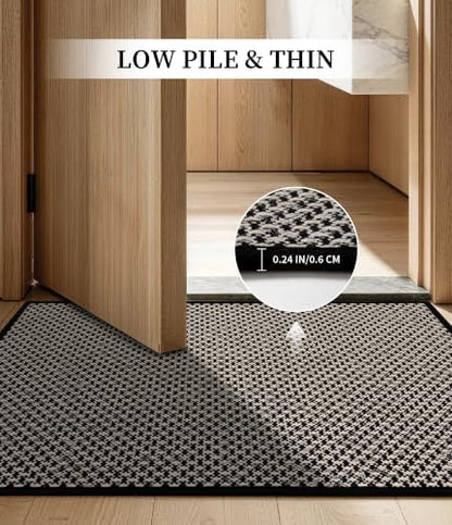 YIHOUSE Black Bathroom Rugs Sets 2 Pieces,Thin Bath Mat Quick Dry