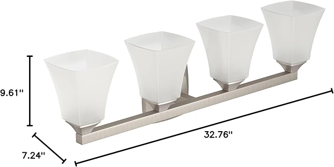 Moen Voss Brushed Nickel Modern 4-Light Dual-Mount Bath Bathroom Vanity Fixture with Frosted Glass, YB5164BN