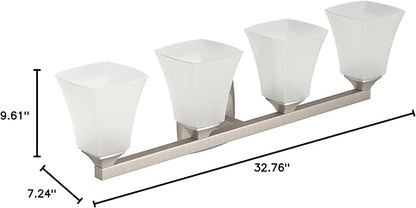Moen Voss Brushed Nickel Modern 4-Light Dual-Mount Bath Bathroom Vanity Fixture with Frosted Glass, YB5164BN