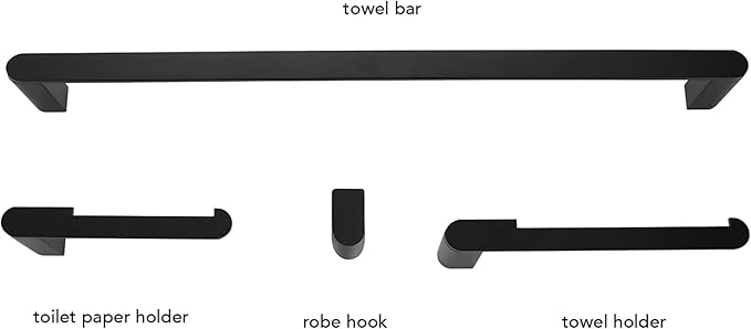 Globe Electric 63000010 4-Piece Bathroom Hardware Accessory Kit, Matte Black, Towel Bar, Toilet Paper Holder, Towel Ring, Robe Hook, Home Decor, Bathroom Set, Kitchen Décor, Design Essentials