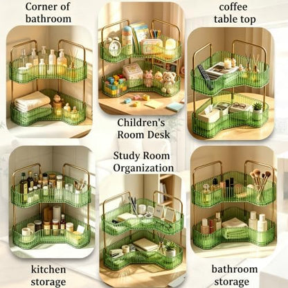 2-Tier Corner Bathroom Organizer, Skincare Vanity Counter Shelf Green