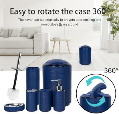 CERBIOR Bathroom Accessories Set 6 Piece Spiral Pattern Bath Ensemble,Blue