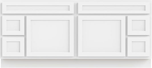 Vanity Art 72 Inch Bathroom Vanity with 2-Door 4-Drawer, Wood Bathroom Vanity Cabinet with Soft Closing Drawer, Floor Mounted White Cabinet Without Top VA4072-LRW