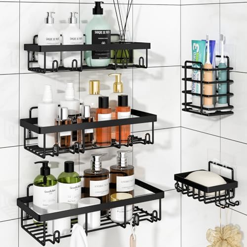 Liuoud 5 Pack Shower Caddy for Inside Shower, Black Bathroom Storage Decor