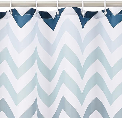 Amazon Basics Bathroom Shower Curtain, Water Resistant Fabric with Weighted Hem, Grommets & Hooks, Machine Washable, 72"x72", Blue Ombre Chevron