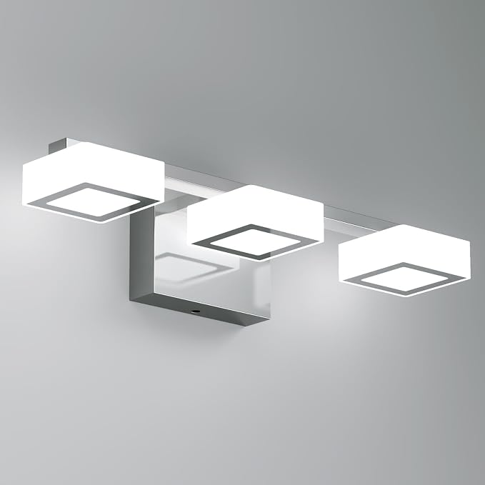 LED Modern Bathroom Light Fixtures Over Mirror, 3-Light Dimmable Vanity Lights, Chrome Acrylic Bathroom Vanity Light, 2700K-6500K Adjustable, ETL Certificated